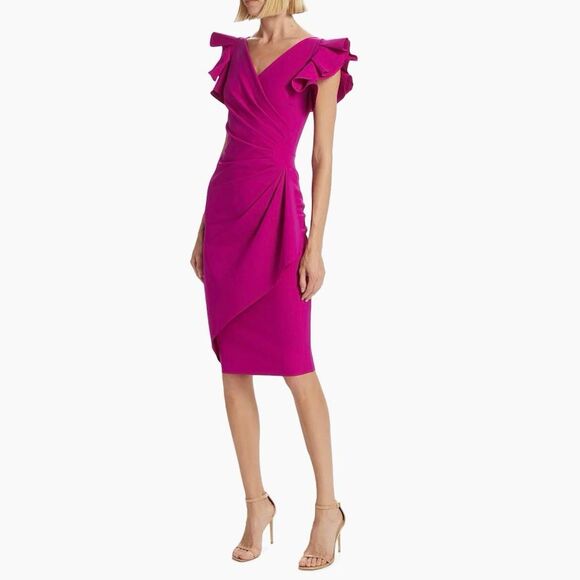 NWT Chiara Boni Beaurisse Ruffled Sheath Dress Purple Size 12 $750.00 Italy - Picture 2 of 11
